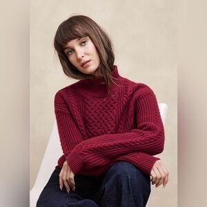 Banana Republic Burgundy Cable Knit Turtleneck Sweater, Cotton Blend, Size XXS